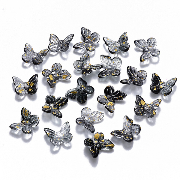 

PandaHall Two Tone Transparent Spray Painted Glass Charms, with Glitter Powder, Butterfly, Black, 9.5x11x3mm, Hole: 0.8mm Glass Butterfly...