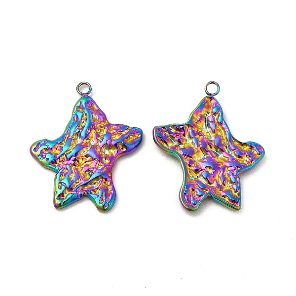 

PandaHall Ion Plating(IP) 304 Stainless Steel Pendants, Textured, Starfish Charm, Rainbow Color, 26x21x2mm, Hole: 1.8mm 304 Stainless Steel...