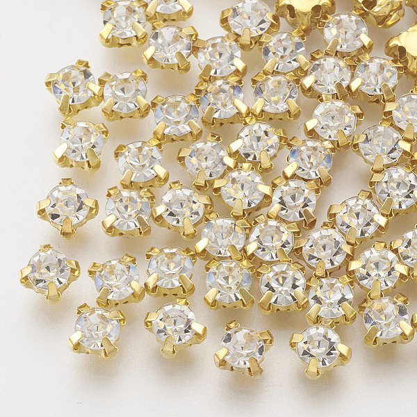 

PandaHall Sew on Rhinestone, Multi-strand Links, Glass Rhinestone, with Brass Prong Settings, Garments Accessories, Golden, 3.8~4x3mm, about..., Clear