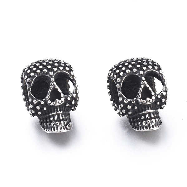 

PandaHall Halloween 304 Stainless Steel European Beads, Large Hole Beads, Skull Head, Antique Silver, 16x10x11mm, Hole: 6mm 304 Stainless...