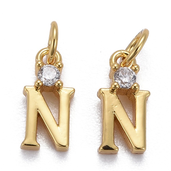 

PandaHall Brass Micro Pave Clear Cubic Zirconia Pendants, with Jump Rings, Real 18K Gold Plated, Long-Lasting Plated, Letter, Letter.N...