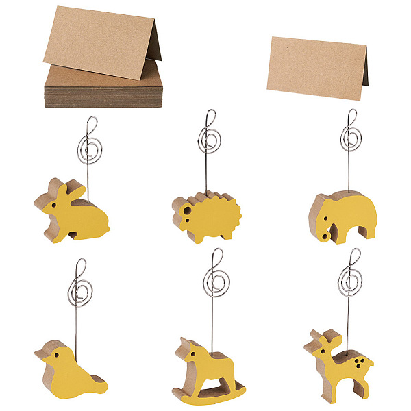

PandaHall Kissitty 6Pcs 6 Style Animal Wood Name Card Holder, with Star Iron Clip and 50 Sheets Kraft Paper Table Plate, Bird & Deer &..., Gold
