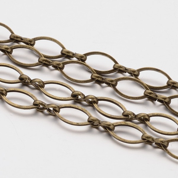 PandaHall 3.28 Feet Brass Handmade Chains, Marquise Link Chains, Unwelded, Horse Eye, Nickel Free, Antique Bronze, 12x6x1mm, 3 Shape Clasp...