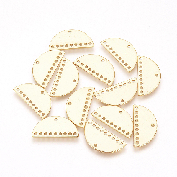 

PandaHall Brass Chandelier Components Links, Nickel Free, Real 18K Gold Plated, Flat Half Round, 11x21x1mm, Hole: 1mm Brass Flat Round