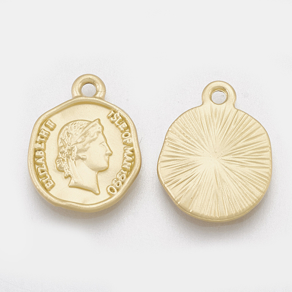 

PandaHall Smooth Surface Alloy Coin Pendants, Matte Gold Color, 15.5x12x1.5mm, Hole: 1.4mm Alloy Flat Round