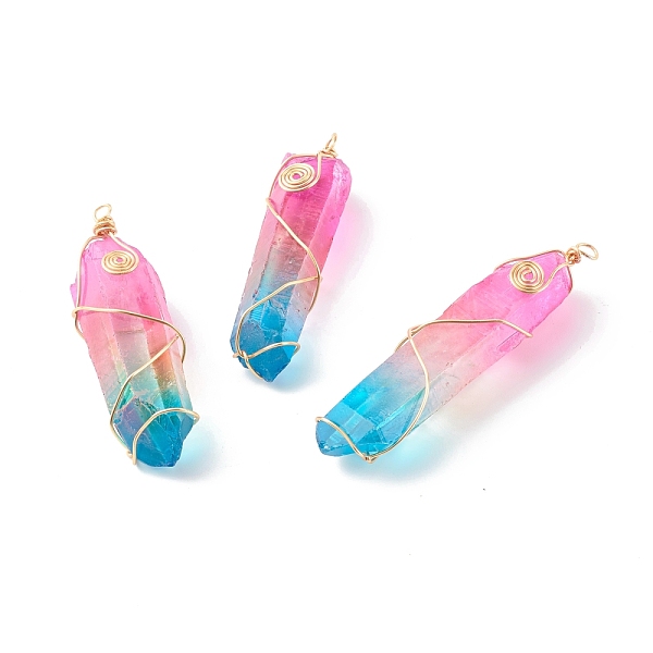 

PandaHall Electroplate Natural Quartz Crystal Pendants, with Real 18K Gold Plated Eco-Friendly Copper Wire, Nuggets, 66~79x16~19.5x13~17mm...