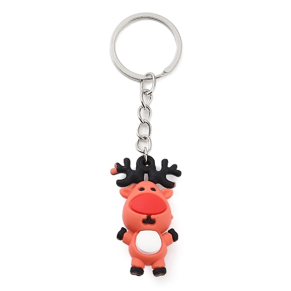 

PandaHall Christmas Themed Iron Keychains, with Silicone Pendants, Deer, 9.7cm, Deer: 43x23x14mm Silicone Deer