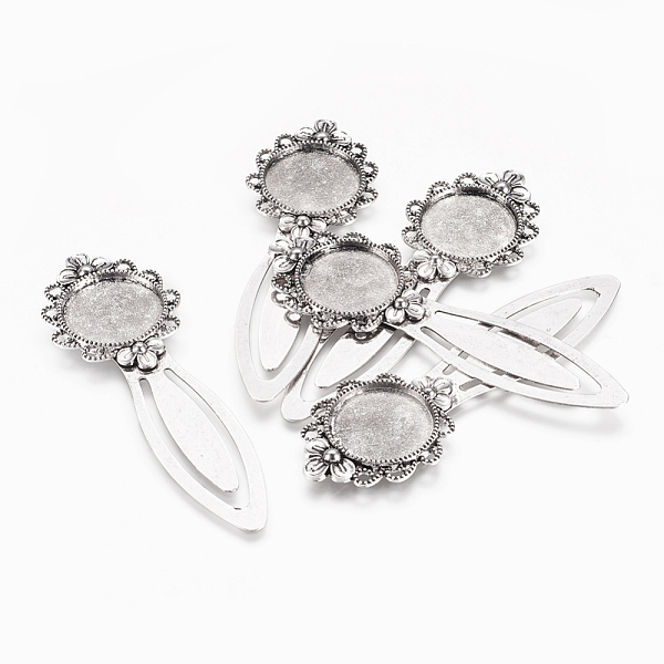 

PandaHall Tibetan Style Bookmark Cabochon Settings, Cadmium Free & Lead Free, Antique Silver, Tray: 20mm, 83x28x4mm Alloy