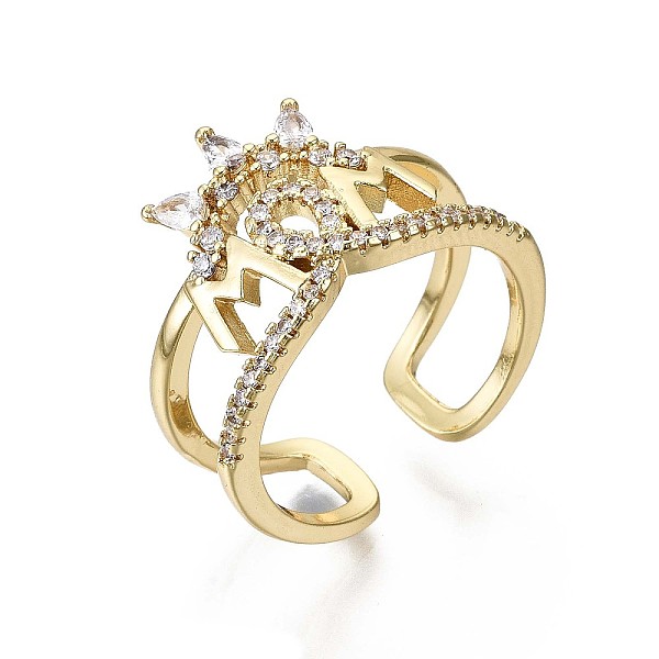

PandaHall Brass Micro Pave Clear Cubic Zirconia Cuff Rings, Open Rings, Mother's Day Gifts, Nickel Free, Word Mom, Real 16K Gold Plated...