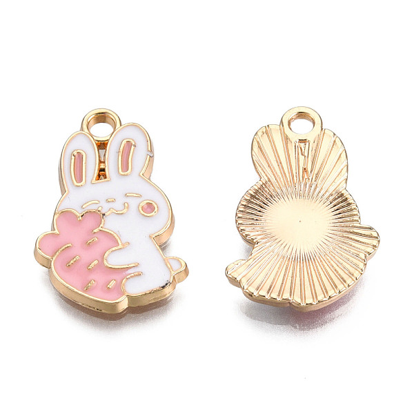 

PandaHall Eco-Friendly Zinc Alloy Pendants, with Enamel, Cadmium Free & Nickel Free & Lead Free, Rabbit with Carrot, Light Gold, Pink...