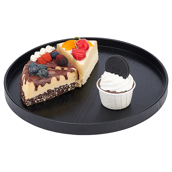 PandaHall AHANDMAKER Wood Black Circle Tray, Round Wooden Food Serving Tray Black Tea Coffee Table Plate Bar Tray for Dessert Fruit Serving...