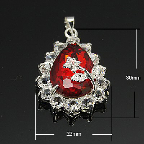 

PandaHall Glass Pendants, with Brass Finding, Teardrop, Platinum, Red, about 30mm long, 20mm wide, 11mm thick, hole: 3.5x3mm Brass+Glass...
