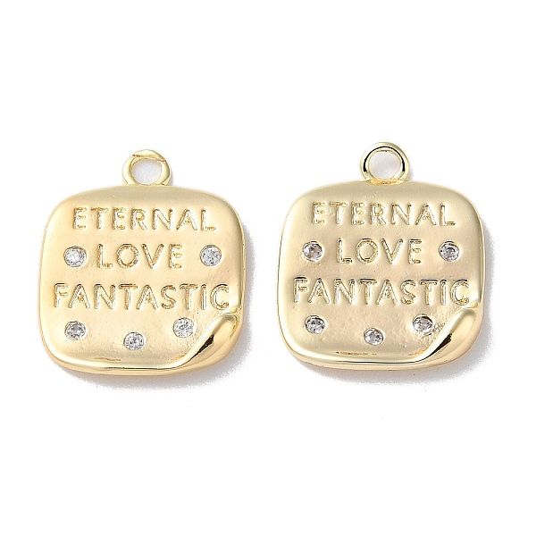 

PandaHall Brass Micro Pave Cubic Zirconia Pendants, Square with Word Charms, Real 18K Gold Plated, 15.5x13x1.5mm, Hole: 1.8mm Brass+Cubic..., Clear