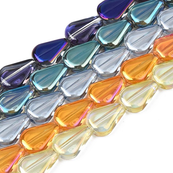 

PandaHall Electroplate Glass Beads Strands, Teardrop, Mixed Color, 11x8x3.5mm, Hole: 0.9mm, about 59~61pcs/strand, 24.80 inch~ 25.59 inch..., Multicolor