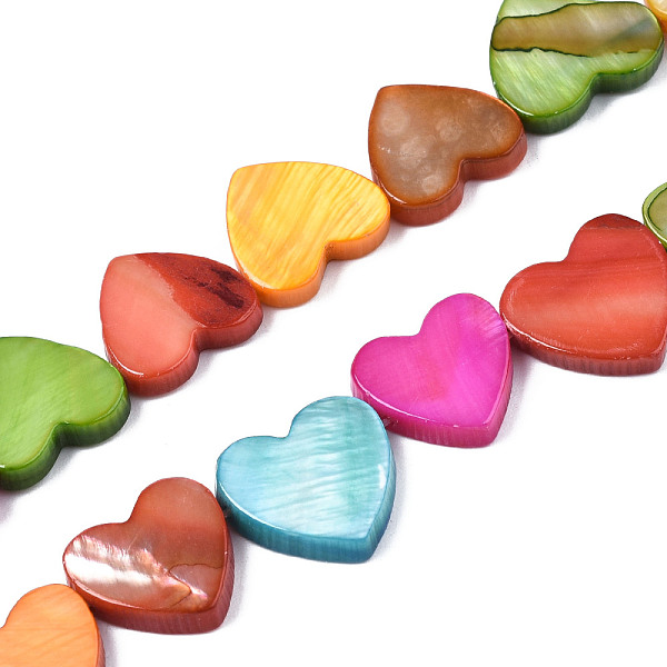 

PandaHall Natural Freshwater Shell Beads Strands, Dyed, Heart, Colorful, 11.5~13x12~13.5x3mm, Hole: 0.6mm, about 30pcs/strand, 15.31 inch..., Multicolor