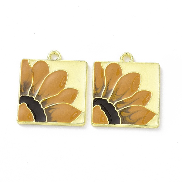 

PandaHall Rack Plating Alloy Enamel Pendants, Square with Flower, Golden, 20.5x17.5x1.5mm, Hole: 1.8mm Alloy+Enamel Square Brown