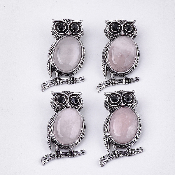 

PandaHall Natural Rose Quartz Brooches/Pendants, with Rhinestone and Alloy Findings, Owl, Antique Silver, 51x28~29x15~16.5mm, Hole..., Black