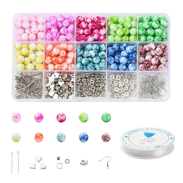 

PandaHall DIY Jewelry Making Kits, 450Pcs Donut/Round Glass Seed & CCB & ABS Plastic & Iron Beads, Iron Findings, Elastic Crystal Thread..., Multicolor