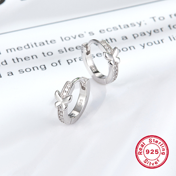 

PandaHall Butterfly Rhodium Plated Platinum 925 Sterling Silver Micro Pave Cubic Zirconia Hoop Earrings, with 925 Stamp, Clear, 13mm...