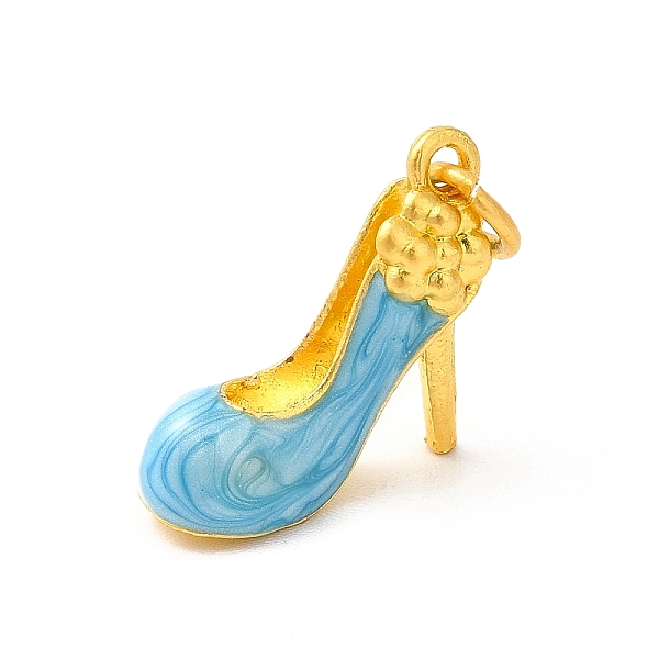 

PandaHall Rack Plating Alloy Enamel Pendants with Jump Ring, High-Heeled Shoes Charms, Matte Gold Color, Light Sky Blue, 16x14.5x6mm, Jump...