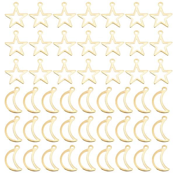 PandaHall UNICRAFTALE About 80pcs Golden Star Moon Pendant 14.5~15mm Stainless Steel Hollow Pendants Hypoallergenic Metal Charms for DIY...