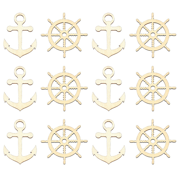 

PandaHall 100pcs 2 Styles Nautical Theme Wood Big Pendants, Undyed, Anchor & Helm Charms, Beige, 59.5x41x2mm, Hole: 5~8.5mmx5~10mm..., Yellow