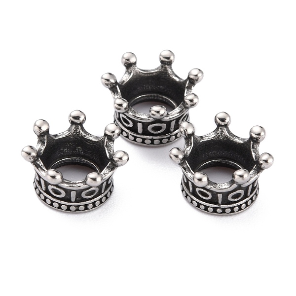 

PandaHall 316 Surgical Stainless Steel European Beads, Large Hole Beads, Crown, Antique Silver, 6x10mm, Hole: 5mm 316 Surgical Stainless...