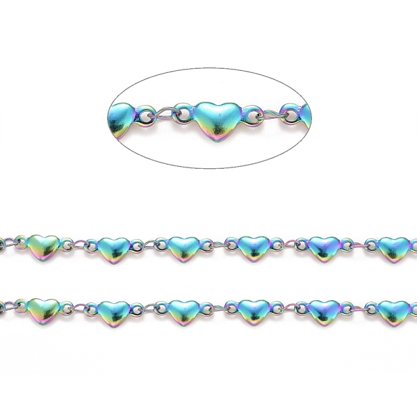 

PandaHall 304 Stainless Steel Heart Link Chains, Unwelded, with Spool, Rainbow Color, 4.5x10x1.5mm, about 32.8 Feet(10m)/roll 304 Stainless...
