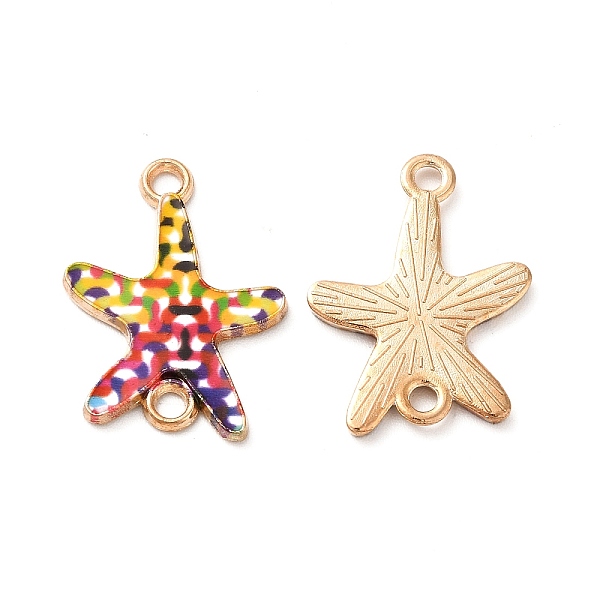 

PandaHall Printed Alloy Connector Charms, Starfish Links, Light Gold, Nickel, Yellow, 23x16x1.5mm, Hole: 1.8mm Alloy+Enamel Starfish Yellow