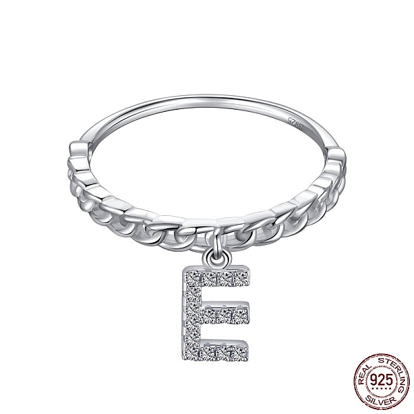 

PandaHall Rhodium Plated 925 Sterling Silver Micro Pave Clear Cubic Zirconia Finger Ring for Women, Letter, with 925 Stamp, Real Platinum...