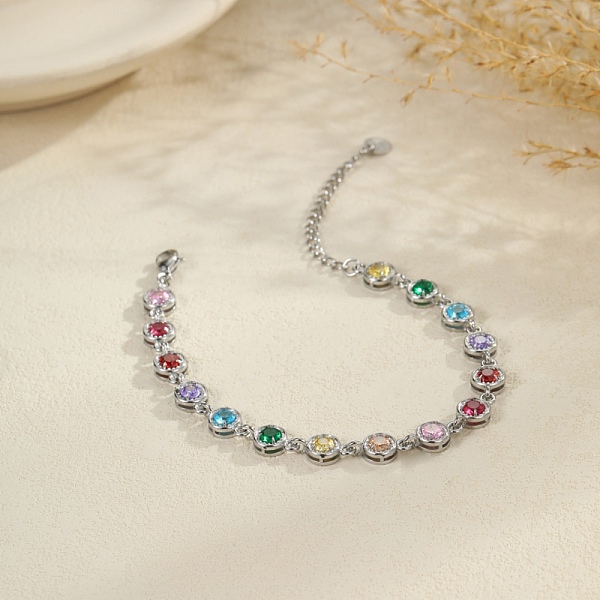 304 Stainless Steel Pave Colorful Cubic Zirconia Tennis Bracelets for Women