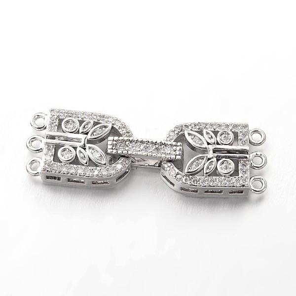 

PandaHall Brass Micro Pave Cubic Zirconia Fold Over Clasps, Lead Free & Nickel Free, Platinum, 34x10x4mm, Hole: 1mm Brass+Cubic Zirconia
