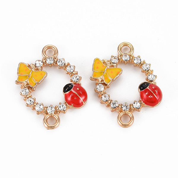 

PandaHall Alloy Links Connectors, with Enamel and Crystal Rhinestone, Light Gold, Ring with Ladybird & Butterfly, Gold & Red, Mixed Color..., Multicolor