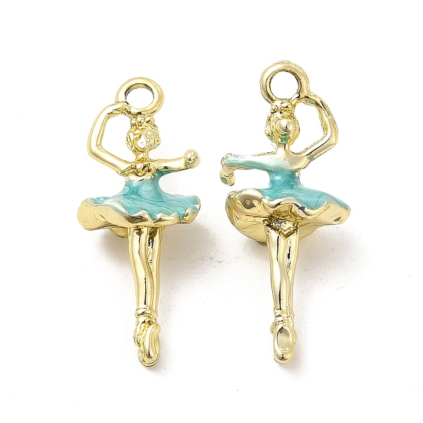 

PandaHall Rack Plating Alloy Enamel Pendants, Cadmium Free & Nickel Free & Lead Free, Dancer Charm, Golden, Light Sea Green, 27x11x9mm, Hole...
