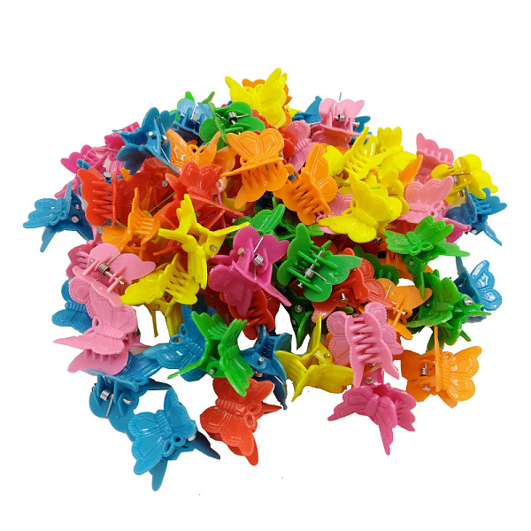 

PandaHall Kids Hair Accessories, Plastic Claw Hair Clips, Butterfly, Mixed Color, 18x18mm, about 100pcs/bag Plastic Multicolor