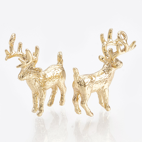 

PandaHall Brass Pendants, Real 18K Gold Plated, Christmas Reindeer/Stag, 19x16x8mm, Hole: 1mm Brass Deer