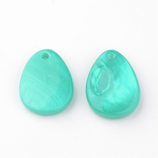 

PandaHall Freshwater Shell Pendants, Dyed, Teardrop, Cyan, 18~19x13~14x1~3mm, Hole: 1.5mm Freshwater Shell Teardrop Cyan