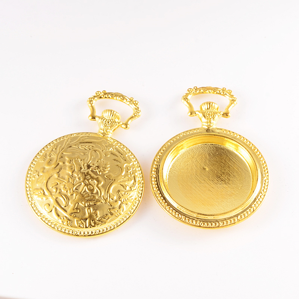 

PandaHall Flat Round Alloy Pendant Cabochon Settings, Golden, Tray: 32mm, 64x45x7mm, Hole: 8x15mm Alloy Flat Round