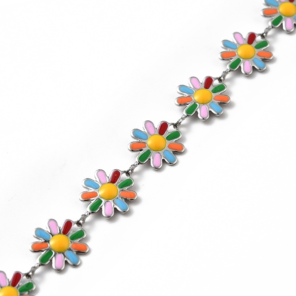 

PandaHall 304 Stainless Steel Flower Link Chains, with Enamel, Soldered, with Spool, Colorful, 10x1~2mm Stainless Steel+Enamel