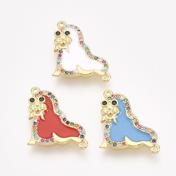 

PandaHall Brass Micro Pave Cubic Zirconia Links, with Enamel, Sea Lion, Golden, Mixed Color, 17.5x16.5x2mm, Hole: 1mm Brass+Cubic..., Multicolor