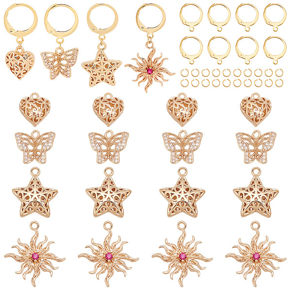

PandaHall AHANDMAKER 8 Pairs DIY Hollow Golden Charm Earring Making Kit, Butterfly Heart Star Sun Brass Pendants Charms with Leverback...