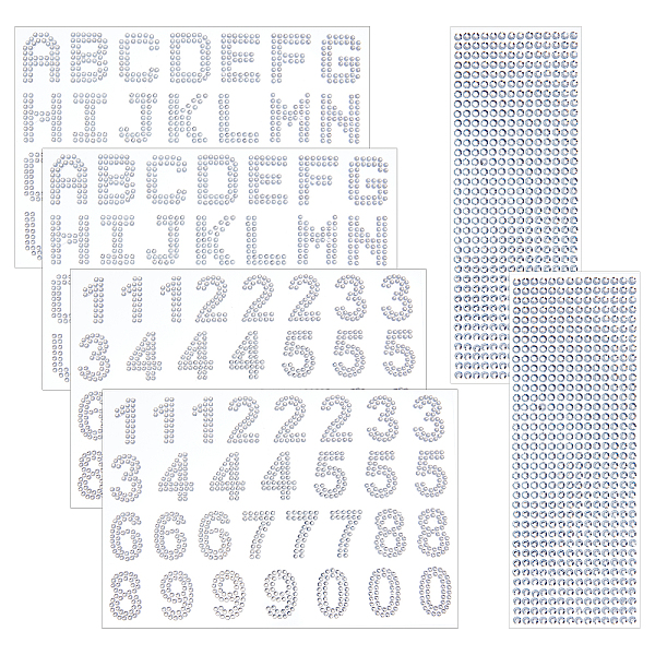 PandaHall 6 Sheets 3 styles Acrylic Rhinestone Stickers, for DIY Crafts Scrapbooking Birthday Cards Caps Home Decoration, with Number or...