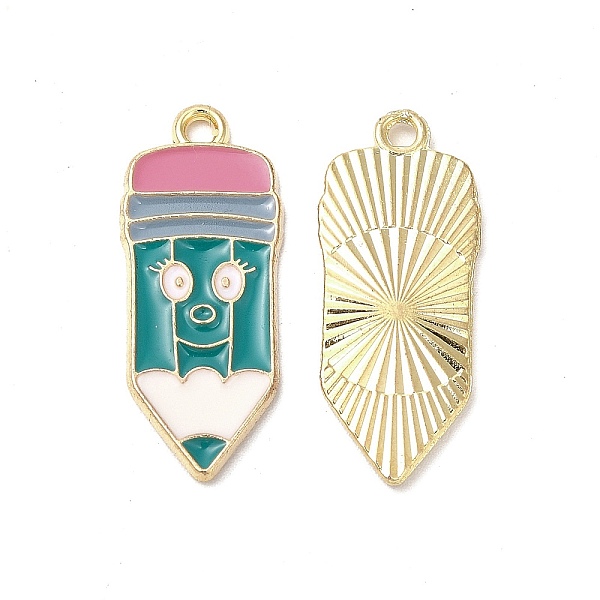

PandaHall Alloy Enamel Pendants, Cadmium Free & Nickel Free & Lead Free, Golden, Pencil with Expression Charm, Dark Cyan, 24.5x10x1.5mm...