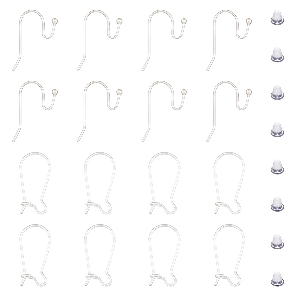 PandaHall DICOSMETIC 16Pcs 2 Styles 925 Sterling Silver Hoop Earrings & Earring Hooks, with 20Pcs Plastic Ear Nuts, Silver, 19~21x9.5~11.5mm...