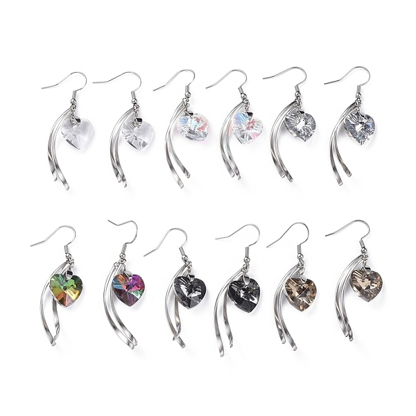 

PandaHall Dangle Earrings, with Heart Electroplated Glass Pendants, Stainless Steel Twist Shape Pendants, Earring Hooks and Ice Pick Pinch..., Multicolor