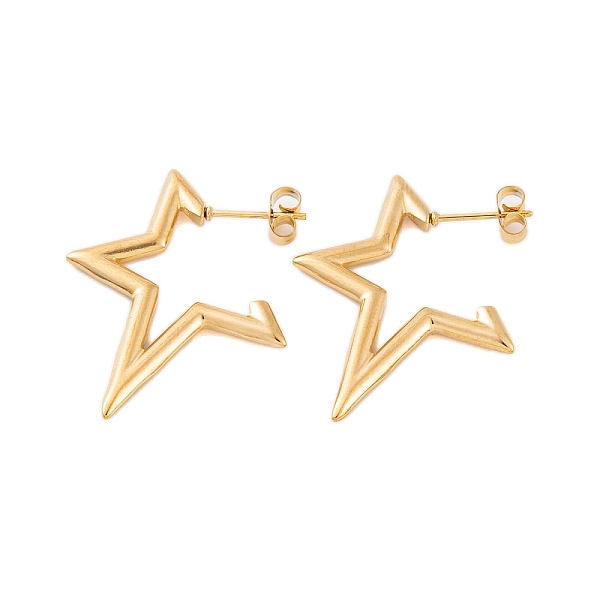 

PandaHall Ion Plating(IP) 304 Stainless Steel Half Hoop Stud Earrings for Women, Star, Real 18K Gold Plated, 26x2mm 304 Stainless Steel Star