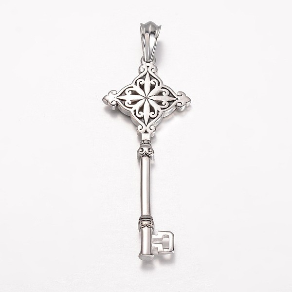 

PandaHall 304 Stainless Steel Big Pendants, Key, Antique Silver, 85x33.5x6mm, Hole: 12x8mm 304 Stainless Steel Key