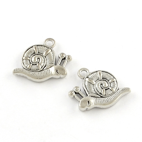 

PandaHall Tibetan Style Zinc Alloy Pendants, Lead Free & Cadmium Free, Snail Charms, Antique Silver, 15.7x16x3mm, Hole: 1.5mm Alloy Snail