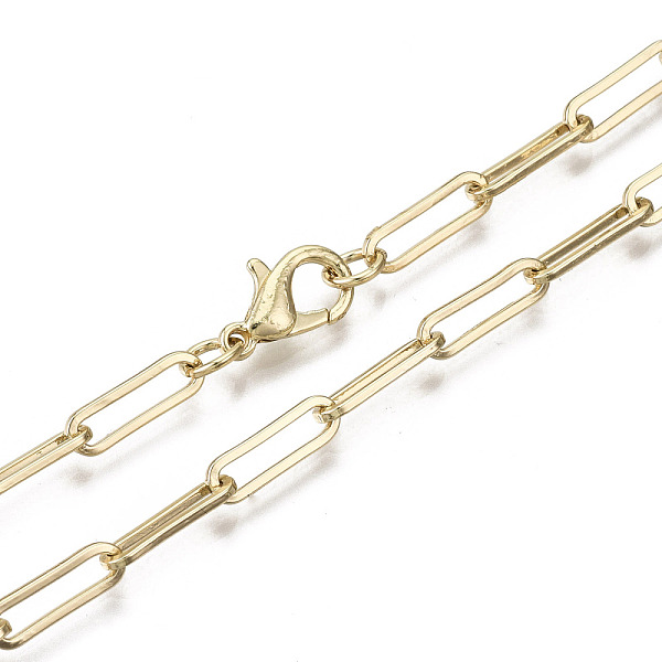

PandaHall Brass Paperclip Chains, Drawn Elongated Cable Chains Necklace Making, with Lobster Claw Clasps, Light Gold, 23.62 inch(60cm) long...
