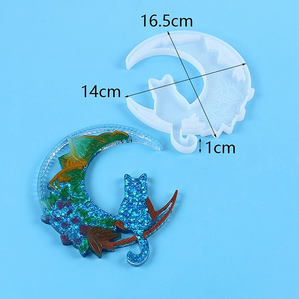 

PandaHall DIY Food Grade Silhouette Silicone Moon with Cat Pendant Molds, Resin Casting Molds, For UV Resin, Epoxy Resin Jewelry Making..., White